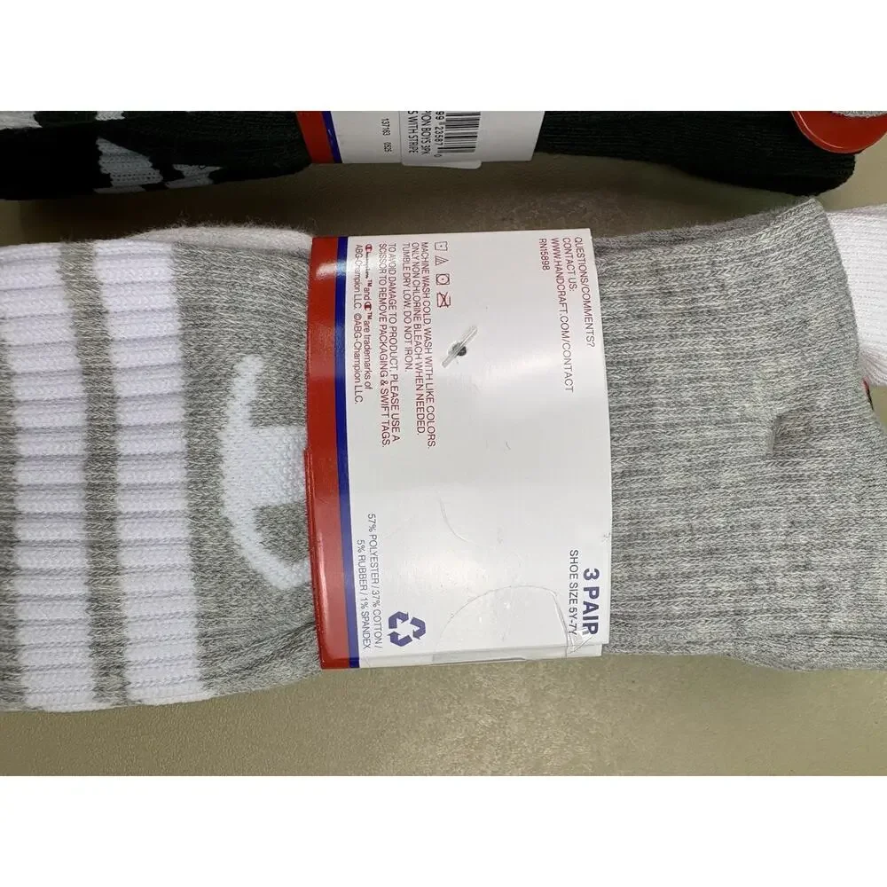 Champion Youth Crew Socks 6 Pair Lot Size L 9-11 Cushioned Stripe